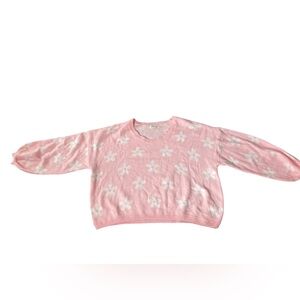 Peach Love Pink White Chunky Oversized Preppy Boho Flower Power Cropped Sweater